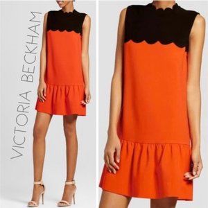 Victoria Becham | Black Scalloped Flounce Dress